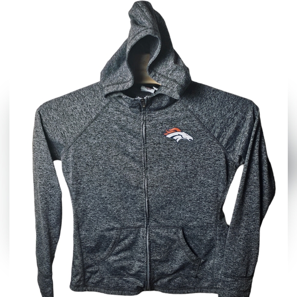 NFL Authentic Denver Broncos Women's Full Zip Jacket Gray Mock Neck Hooded Large - Picture 1 of 15